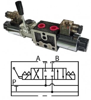 ELECTROVALVA DIRECTIONALA CU MANETA BOBINA NR.1, 40L/MIN, 3/8 BSP, 24VCC 